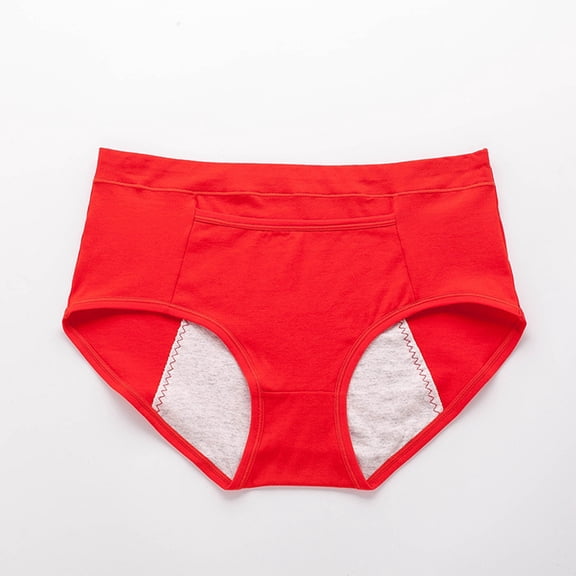 Minjewel Women's Pocket High Waist Breathable Plus Size Menstrual Period Underwear, Hygiene Pants for Women, Comfortable Period Panties with Pocket,Red,4XL