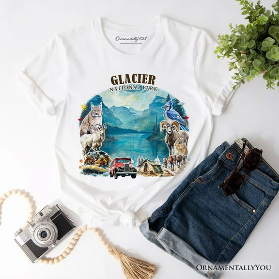Artistic Glacier National Park Adventure T-Shirt, Montana Travel Tee and Souvenir