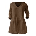 thumbnail image 2 of BLOCLOALO Tunic Tops Flowy Tops for Women Women's Spring and Summer New Cotton and V Neck Mid Sleeve Mid Length T Shirt V Neck Blouses for Women Cotton Blouse Tops for Women Trendy Coffee Xxl, 2 of 4