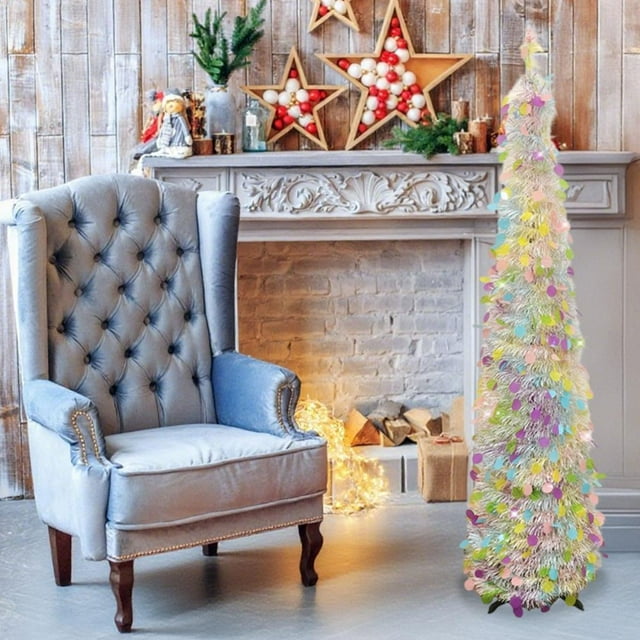 Feltree Christmas Tree with Lights Foldable 59 Inch Warm White Lights Easy Assembly for Home Party Wedding Decor, Sparkling Pre-Lit Holiday Decoration with Sturdy Base