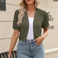 thumbnail image 2 of Women's Summer Short Sleeve V Neck Tops Shirts Blouses Crewneck Puff Sleeve Loose Fit Solid Color Sheer Mesh Overlay Cardigan Shawl Casual Beach Vacation Party Night Out Fashion Essential Gift for Wo, 2 of 9