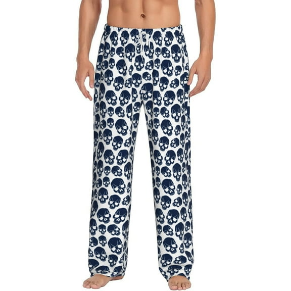 Daiia black Skull white Men's Sleep Pant with Pockets and Drawstring,Pajama Pants-Small