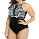 thumbnail image 3 of Traje de baño de talla grande para mujer, traje de baño de una pieza con control de barriga, traje de baño de cuello alto, traje de baño fruncido Namotu CZYD-SY78-9, 3 of 6