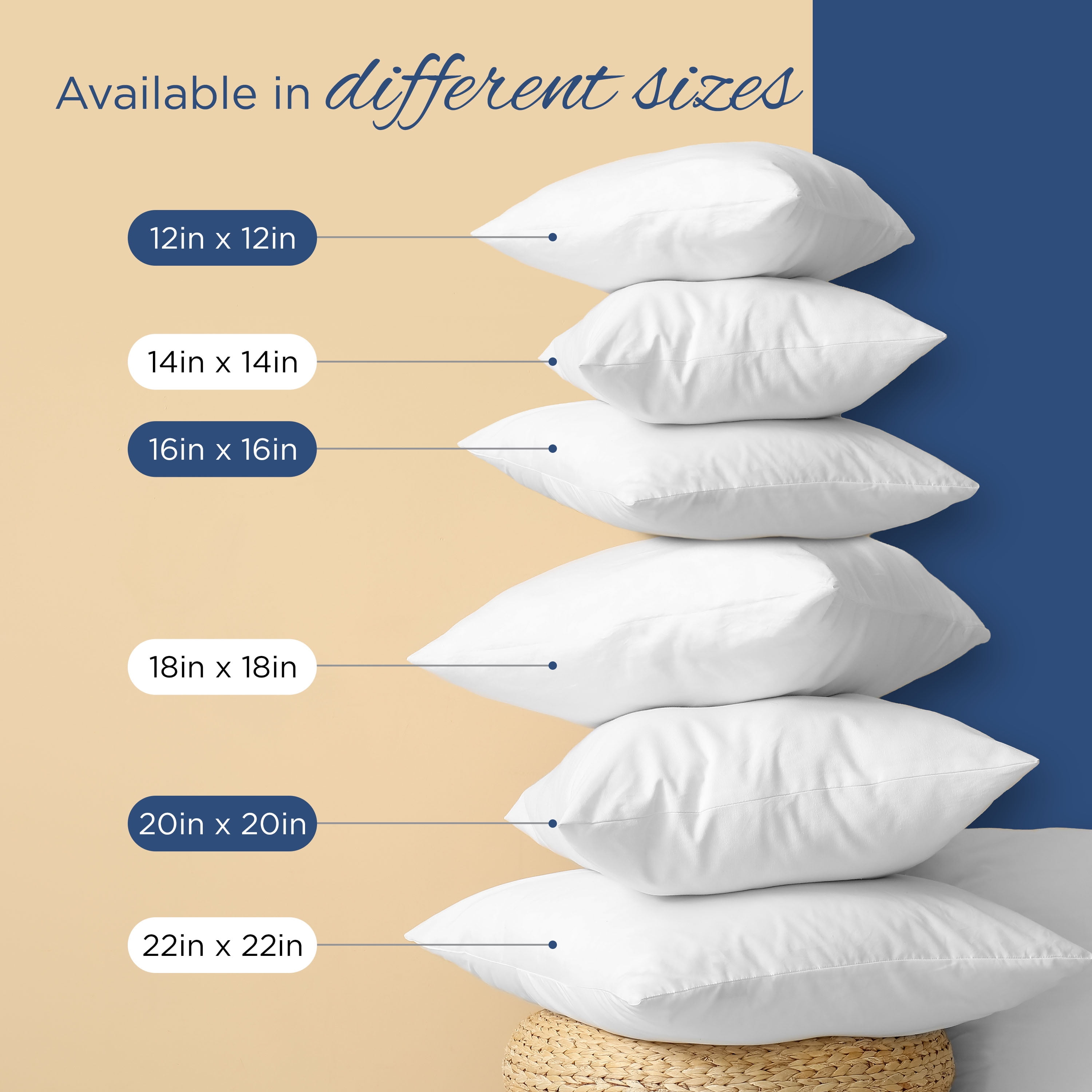 Martex 2-Pack Decorative White Pillow Inserts 18x18 – Soft & Supportive