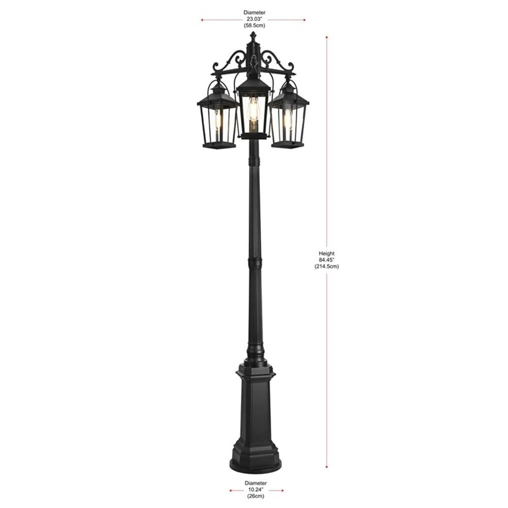 Pemberly Row Contemporary 84" Outdoor Post Light With Pole in Black