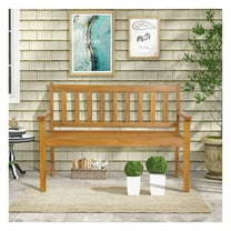 Acacia Wood Outdoor Bench for 2 People, 48" Patio Bench with Backrest, Natural Finish Garden Furniture
