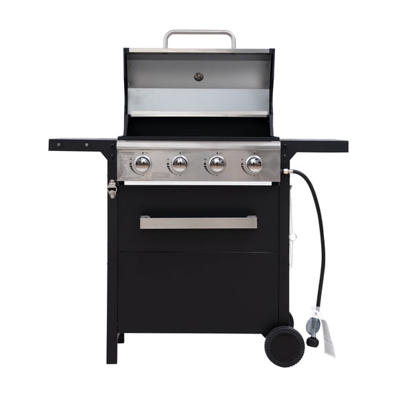 4-Burner Propane Gas Grill, Stainless Steel BBQ Grill with Lid, Side Shelves, Storage Cabinet, Large Cooking Area for Outdoor Camping