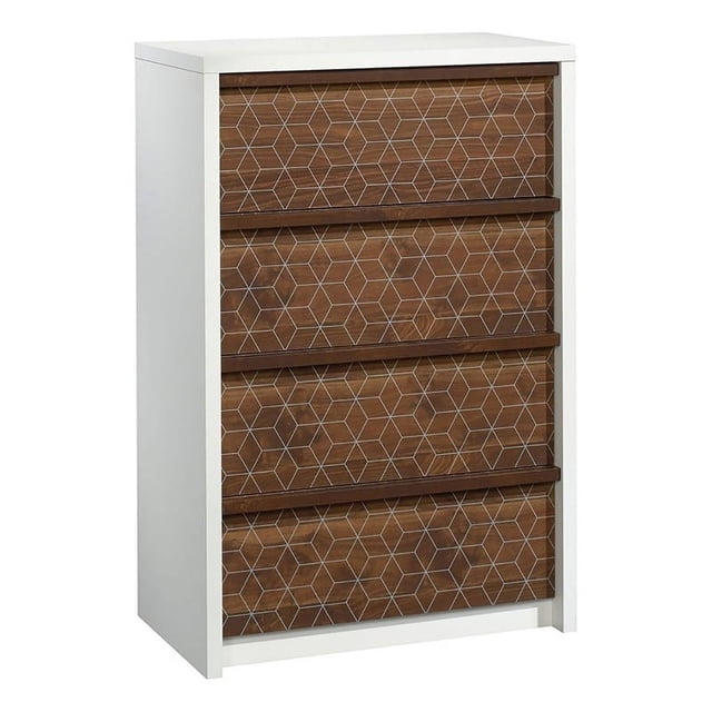 Pemberly Row Commode 4 Tiroirs en Bois Manufacturé Blanc Doux/noyer Grand