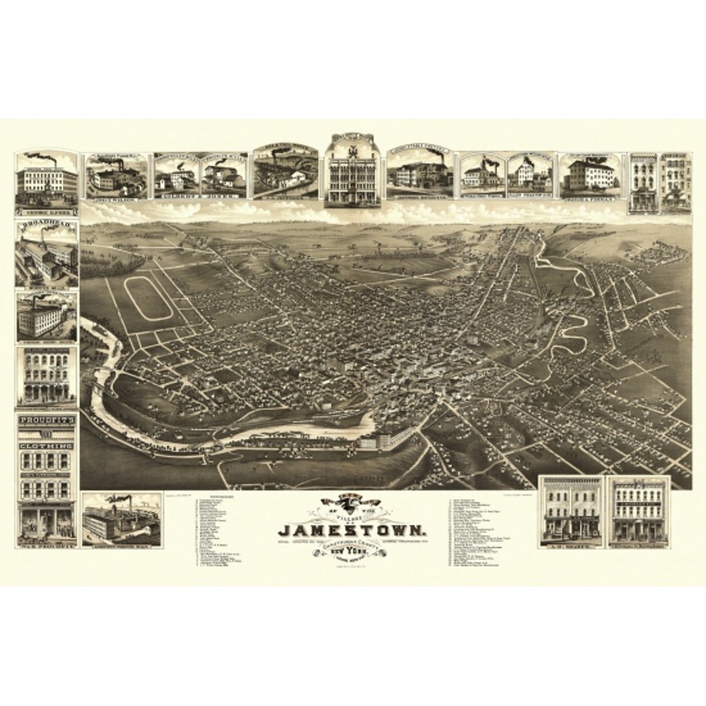 Historic Map of Jamestown New York 1882 Chautauqua County Poster Print