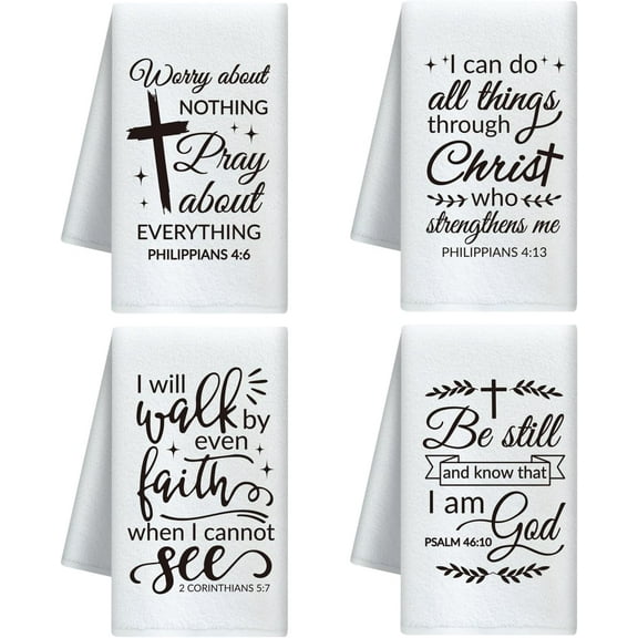 Bible Quote Decorative Kitchen Towels Set of 4 Soft Absorbent Microfiber Dish Towel for Kitchen Tea Coffee Bar Home Best Gift for Housewarming Christmas Thanksgiving Birthday Colorful