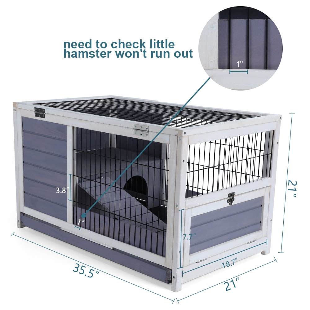 Petsfit Guinea Pig Rabbit Cages，Wooden Indoor Rabbit Hutch with Hideout for Rest and Ramp for Enter and Out