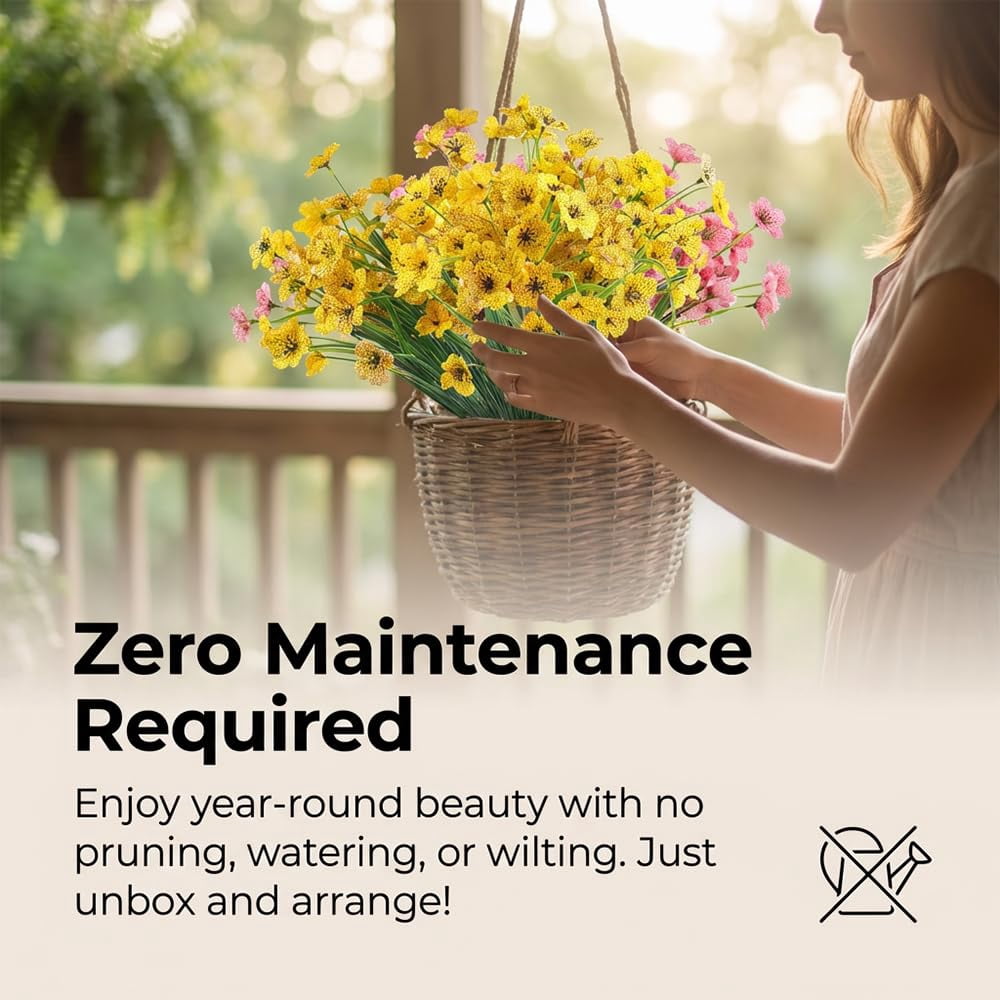 2026 New Artificial Flowers for Outdoors, Fake Flowers Plants for Indoor Outside, Fake Silk Flowers Plastic Plants for Spring Summer Garden Porch Window Box Table Vase Home Indoor Outdoor