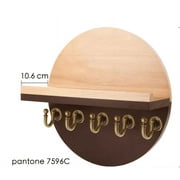 HofferRuffer Key Holder for Wall with Shelf, Wood Mail Organizer, Wall Mounted Rack with Shelf & 5 Hooks for Entryway, Living Room, Brown