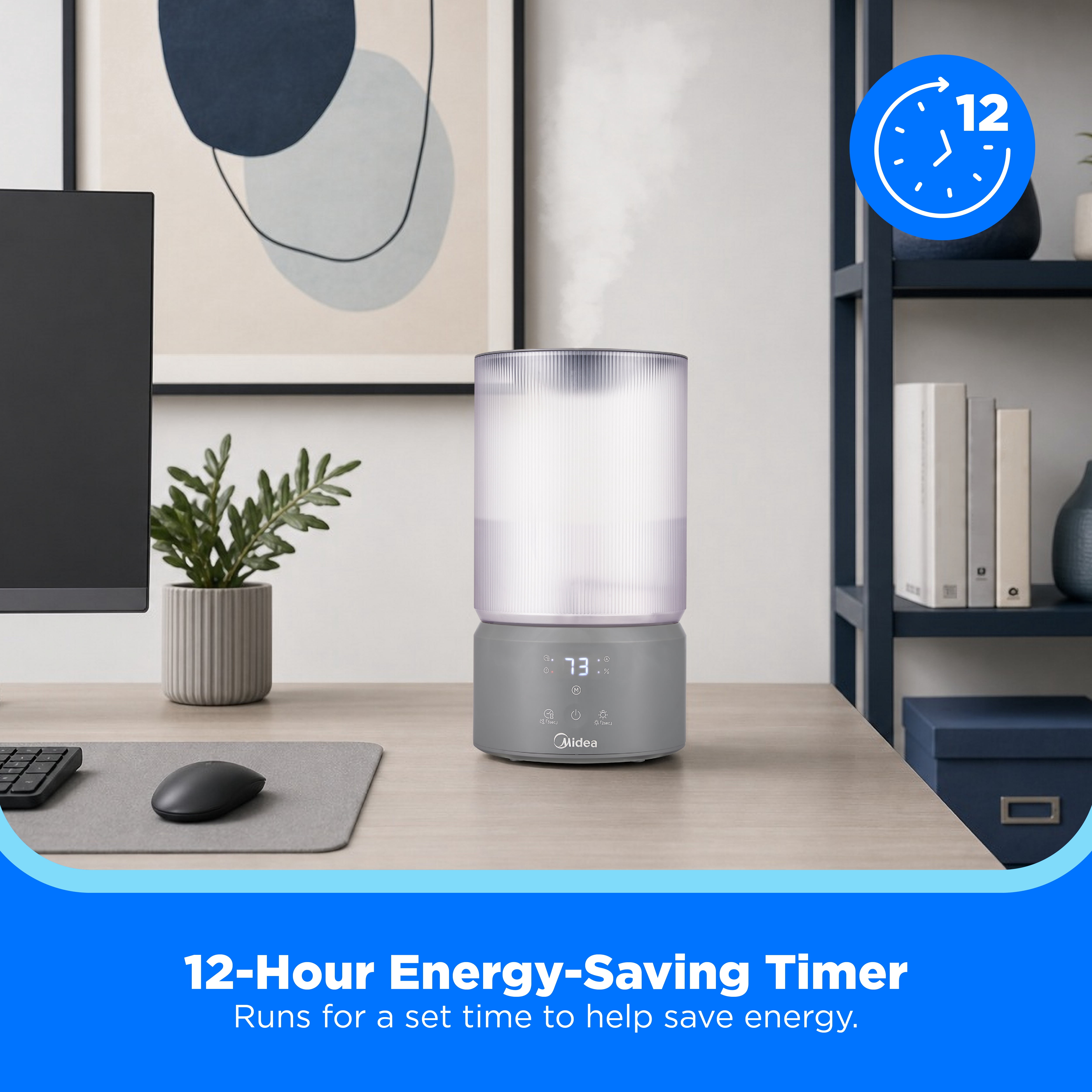 Midea 1 Gallon Gray Ultra-Sonic Cool Mist Humidifier with Aroma Tray and 360° Mist Nozzle, MSU16UC1DG