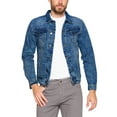 thumbnail image 1 of Red Label Men’s Premium Casual Faded Denim Jean Button Up Cotton Slim Fit Jacket (Dark Blue, S), 1 of 5