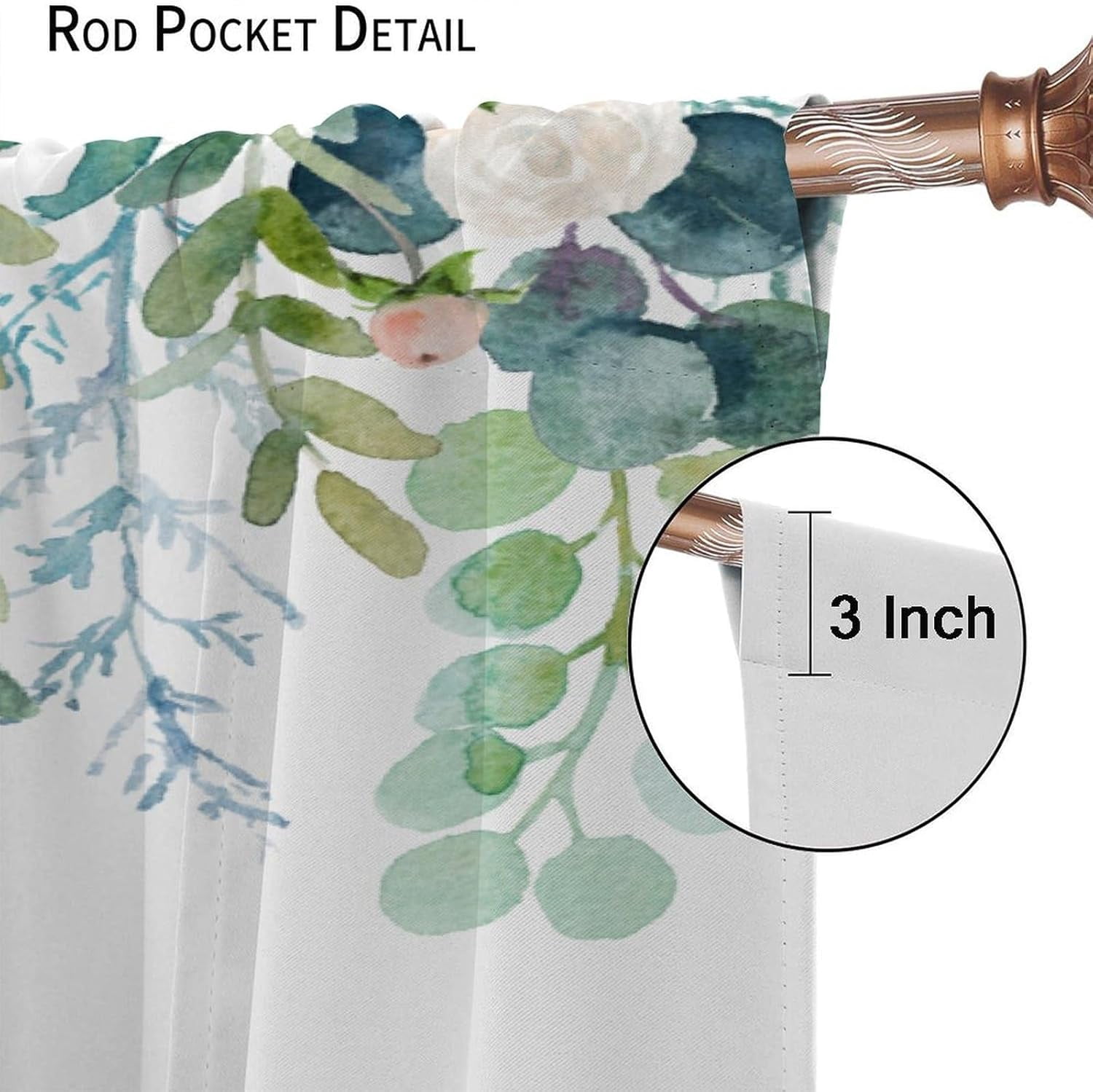 Floral Leaves Curtains Pink Flower Watercolor Leaves Nature Rustic Pattern Blackout Print Rod Pocket Window Drapes for Bedroom Living Room 42x54in