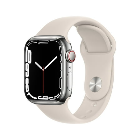 Apple Watch Series 7 GPS + Cellular, 41mm Silver Stainless Steel Case with Starlight Sport Band - Regular