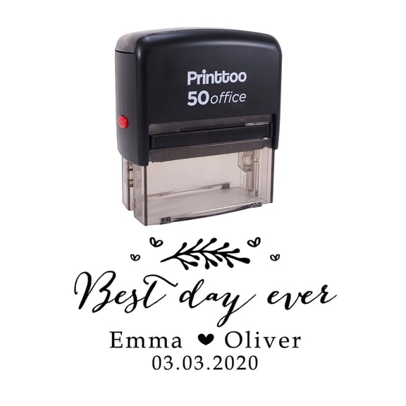 Printtoo Personalized Black Self Inking Best Day Ever Stamp Custom Wedding Favor Rubber Stamper-68 x 30 mm