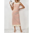 thumbnail image 4 of Komoo Women Summer Knit Dress Sleeveless Round Neck Striped Midi Dress Slim Fit Long Tank Sundress, 4 of 8