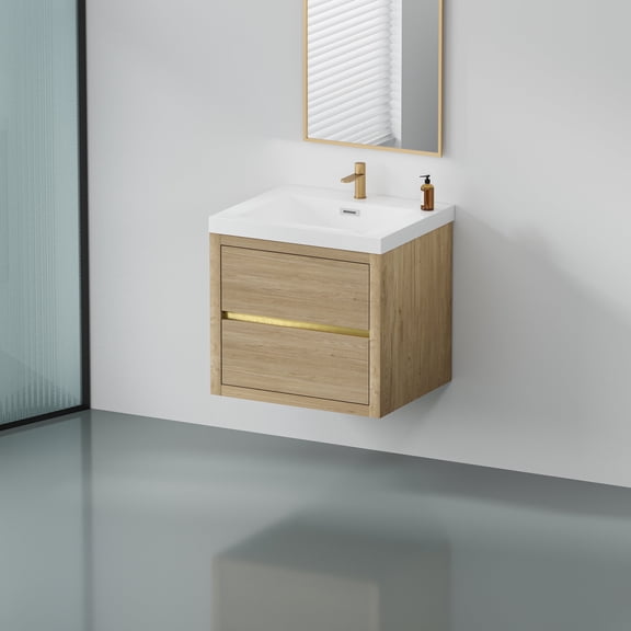 Eleshine 24" Wall-Mounted Bathroom Vanity with Stone Resin Countertop, Space-Saving Design，Natural OAK
