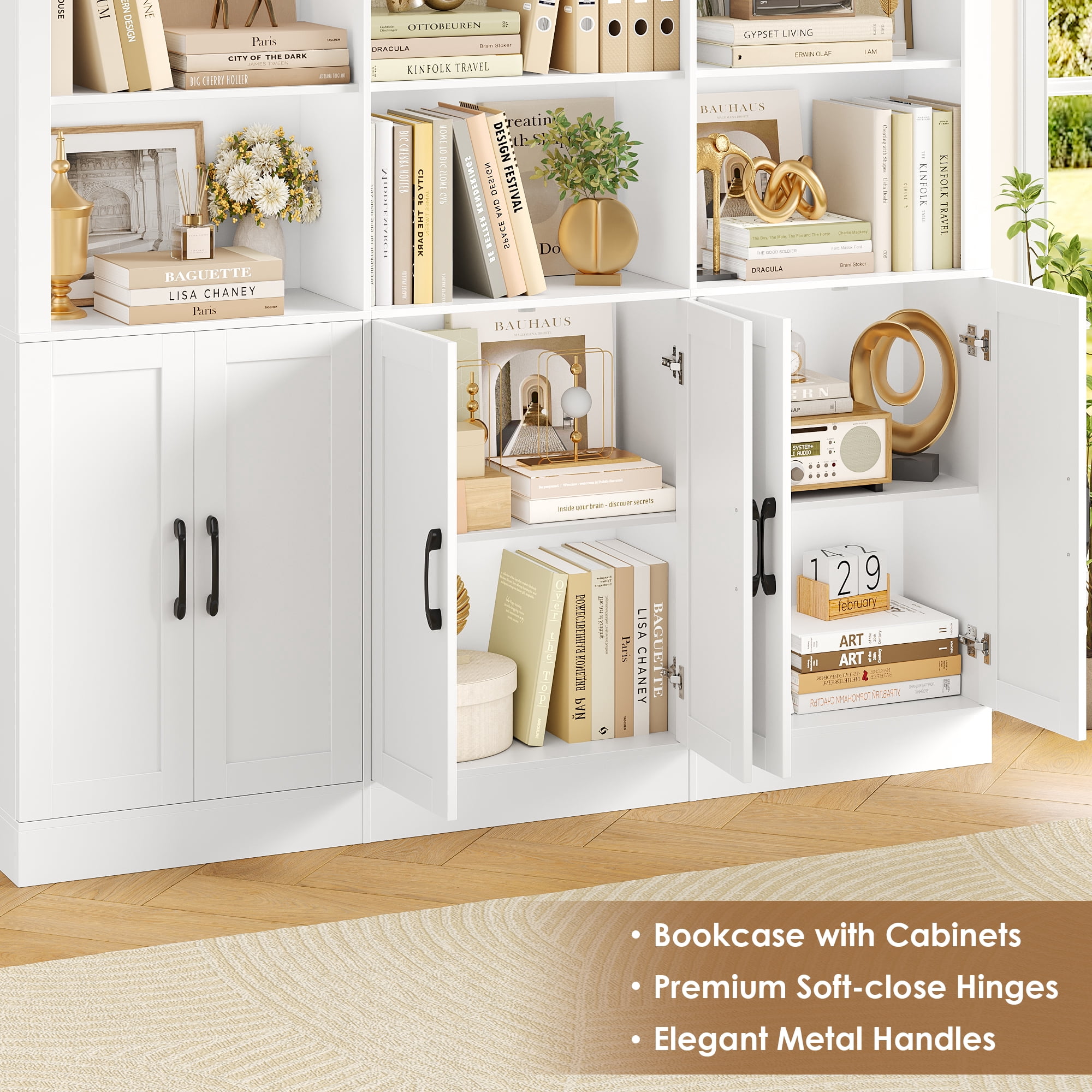 Homfa 70″ Tall Bookshelf and Bookcase with Cabinets, 63'' Wide Triple Row Display Shelves, 15 Cubes 5-Tiers Large Bookcase for Living Room Home Office, White