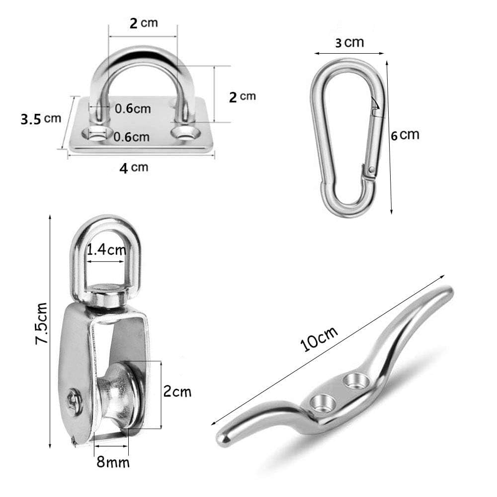 TooTaci Pulley Block and Tackle System, 304 Stainless Steel M20 Crane Pulleys for Lifting with 66ft Nylon Line Rope for Clothesline, Hanging