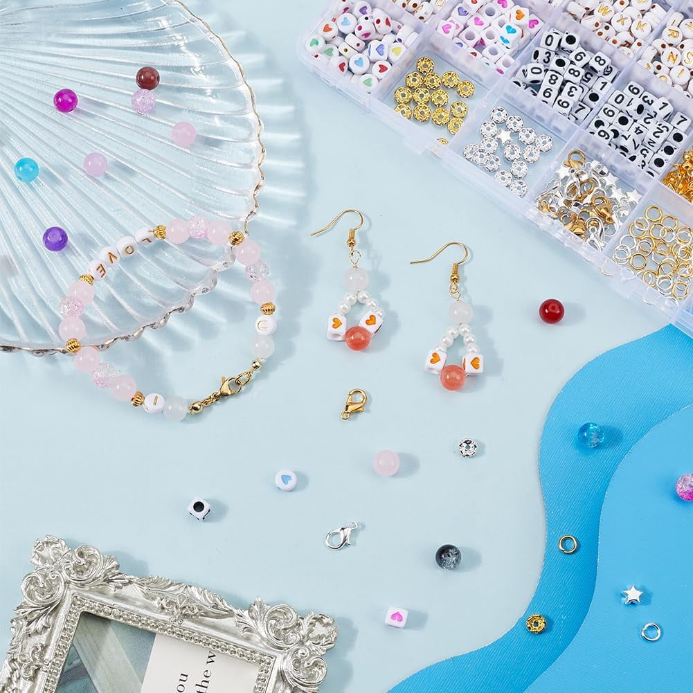 2 Box 1380Pcs 24 Colors 8mm Glass Beads with Letters Kit Friendship Bracelet Making Kits Glass Beads Acrylic Stars Rhinestone Spacer Bead Mixed Color