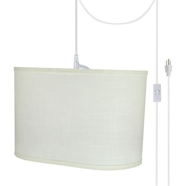 Aspen Creative 77051-21 One-Light Plug-In Swag Pendant Light Conversion Kit with Transitional Hardback Oval Fabric Lamp Shade, Off White, 16-1/2" width