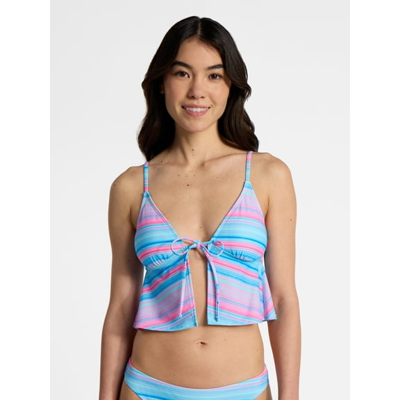 No Boundaries Multi Stripe Flyaway Tankini Top, Women’s