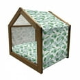thumbnail image 2 of Green and White Pet House, Polynesian Aloha Watercolor Style Monstera Palm Leaves Luau, Outdoor & Indoor Portable Dog Kennel with Pillow and Cover, 5 Sizes, Green and Almond Green, by Ambesonne, 2 of 5