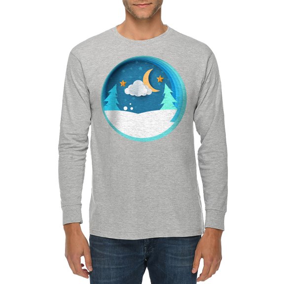 Winter NIght Background Graphic Long Sleeve Crewneck Tee - Heather Grey XL
