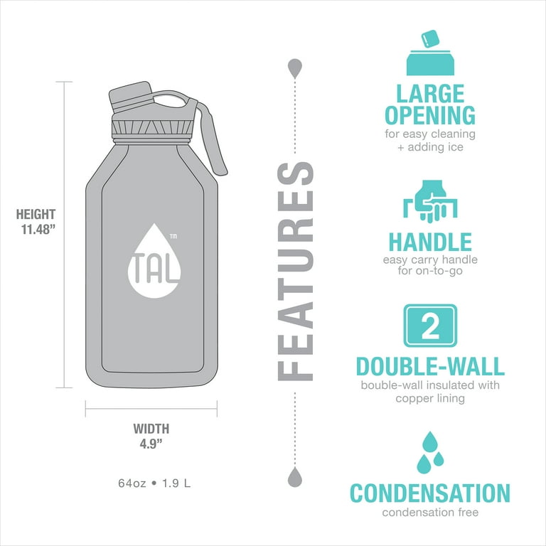 TAL 64 oz Slate Blue Solid Print Stainless Steel Water Bottle 