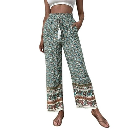 

Womens Long Sleeve Button down Shirt with Pants Casual Pajama Womens s Loose And Casual Pants Vintage Printed Wide Leg Pants Elastic Waist Pants Womens