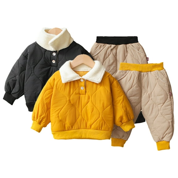 Esaierr Kids Baby Boys Girls 2pcs Autumn Winter Outfit Unisex Toddler Thick Warm Cotton Top and K Warm Pants Set,Toddler Long Sleeve Lapel Pullove Elastic Pants Warm Clothes Set,1-5T