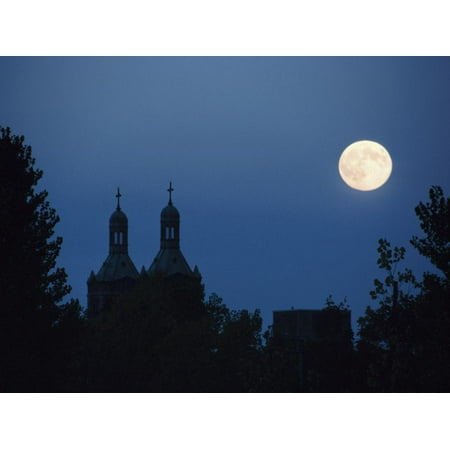 Moon over Church - Architecture Montreal, St. Charles 2115 Rue De Centre Print Wall