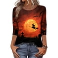 thumbnail image 2 of Halloween Shirts for Women Crew Neck Trendy Casual Tops Funny 3/4 Sleeve Halloween Graphic T Shirts Festival Orange 3XL, 2 of 4