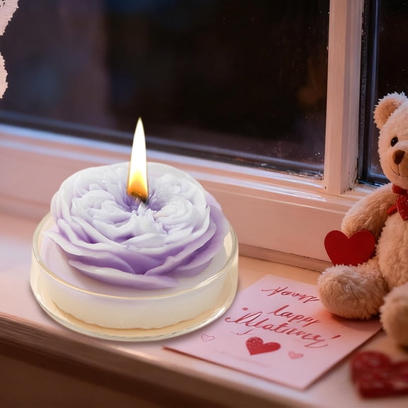 Zhmrfg Valentine's Day Decor Rose Scented Candle Floral Shape Long-Lasting Burn Soothing Fragrance Decor For Romantic Dinners Bedroom Living Room Valentine's Day Gift Lover Friend Family Relaxation