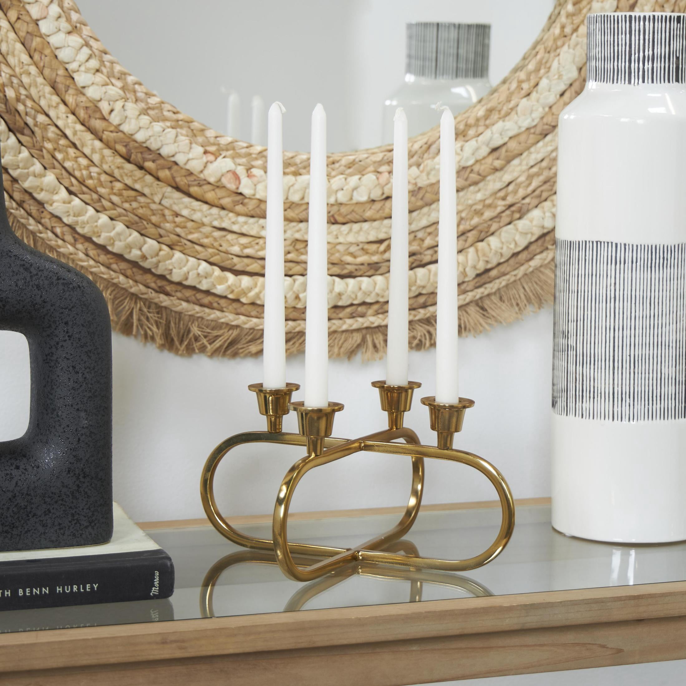 CosmoLiving by Cosmopolitan 4 Holder Gold Stainless Steel Metal Geometric Overlapping Oval Candelabra