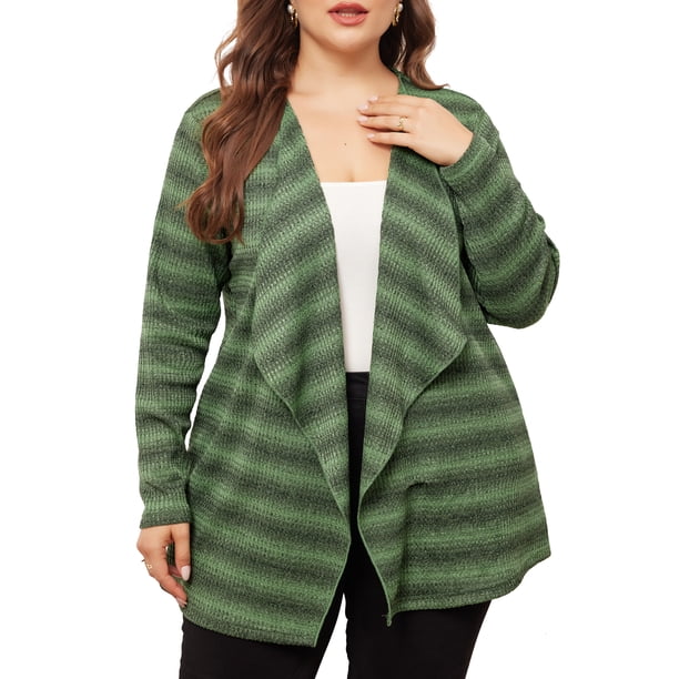 Cárdigan de talla grande GRACE & GRANDEUR para mujeres, de manga larga, casual, ligero, con frente abierto