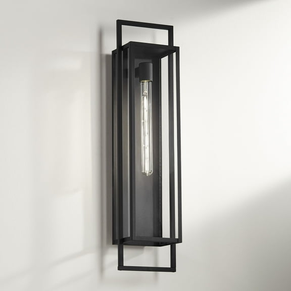 Possini Euro Design Jericho Modern Wall Light Sconce Textured Black Hardwire 7" Fixture Clear Glass for Bedroom Bathroom Vanity Reading Living Room