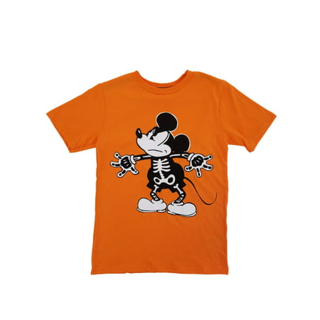 Disney Mickey Mouse Boys Orange Halloween Skeleton T-Shirt