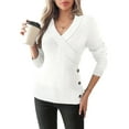 thumbnail image 2 of Women V Neck Long Sleeve Sweaters Criss -Wrap Ruched Pullover Fall Tops White XL, 2 of 8