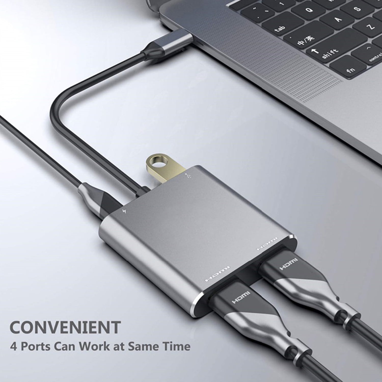 USB C Docking Station Dual HDMI 4K @ 30Hz - 4-in-1 Hub For Dual Monitors, USB 3.0, PD Charging (Windows/Mac)
