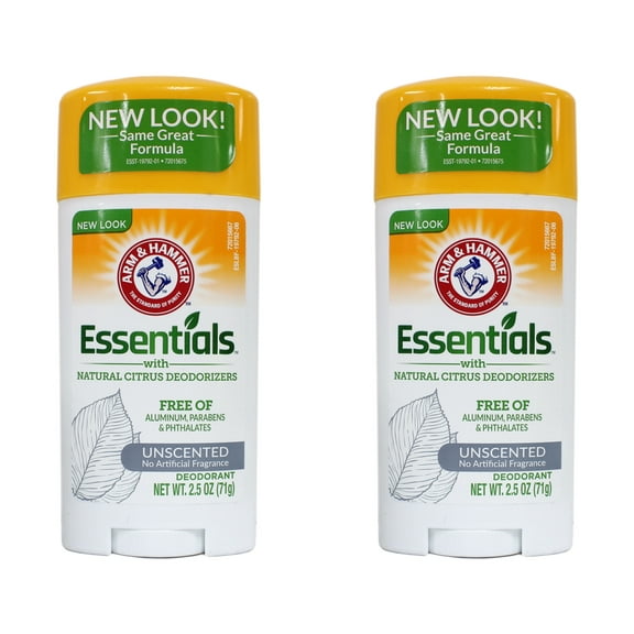 ARM & HAMMER Essentials Solid Deodorant, Unscented 2.5 oz 2 Pack