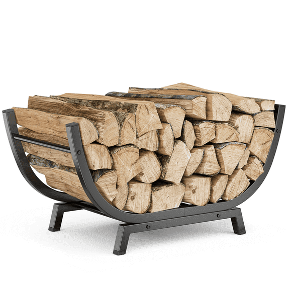 TEXBM U-Shaped Firewood Rack, 25"  Log Holder with Sturdy Trapezoid Base & Carry Handles, Thickened Rust-Proof Steel for Indoor/Outdoor, Fireplace & Camping Use