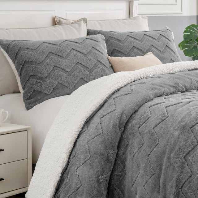 Set de edredón BEDELITE Fluffy Queen Super Soft Sherpa Grey