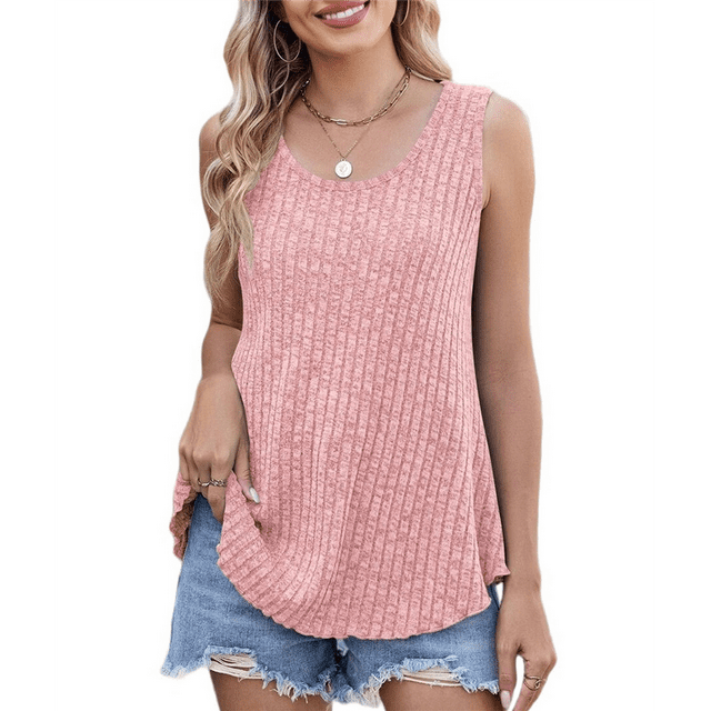 Camisetas Sin Mangas para Mujer, Túnicas Básicas de Verano, Ropa Suave, Conjuntos Casuales de Moda 2025. Rosa XXL
