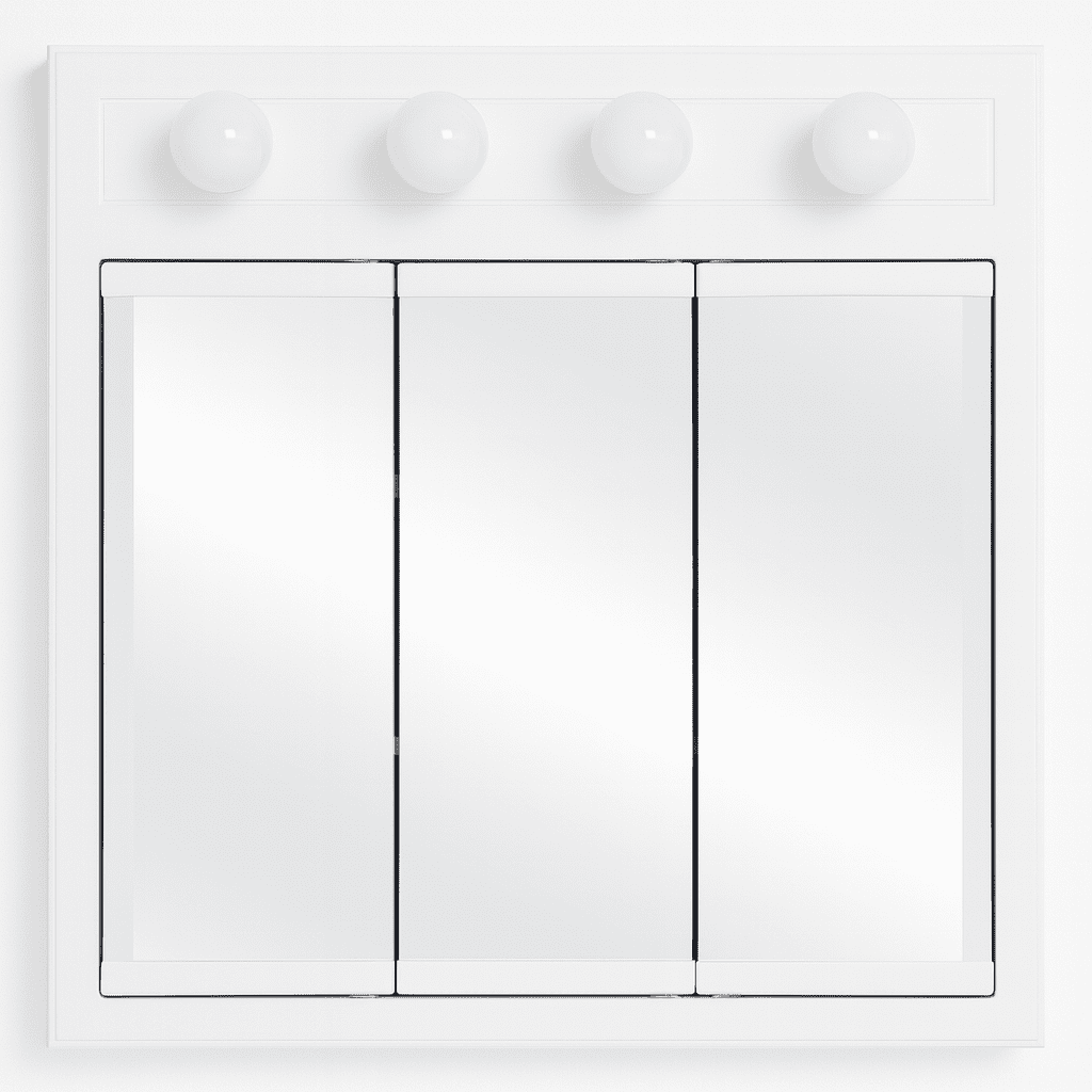Design House 30" Wood Wall Mounted 4-Light Tri-View Mirrored Bathroom Cabinet, White