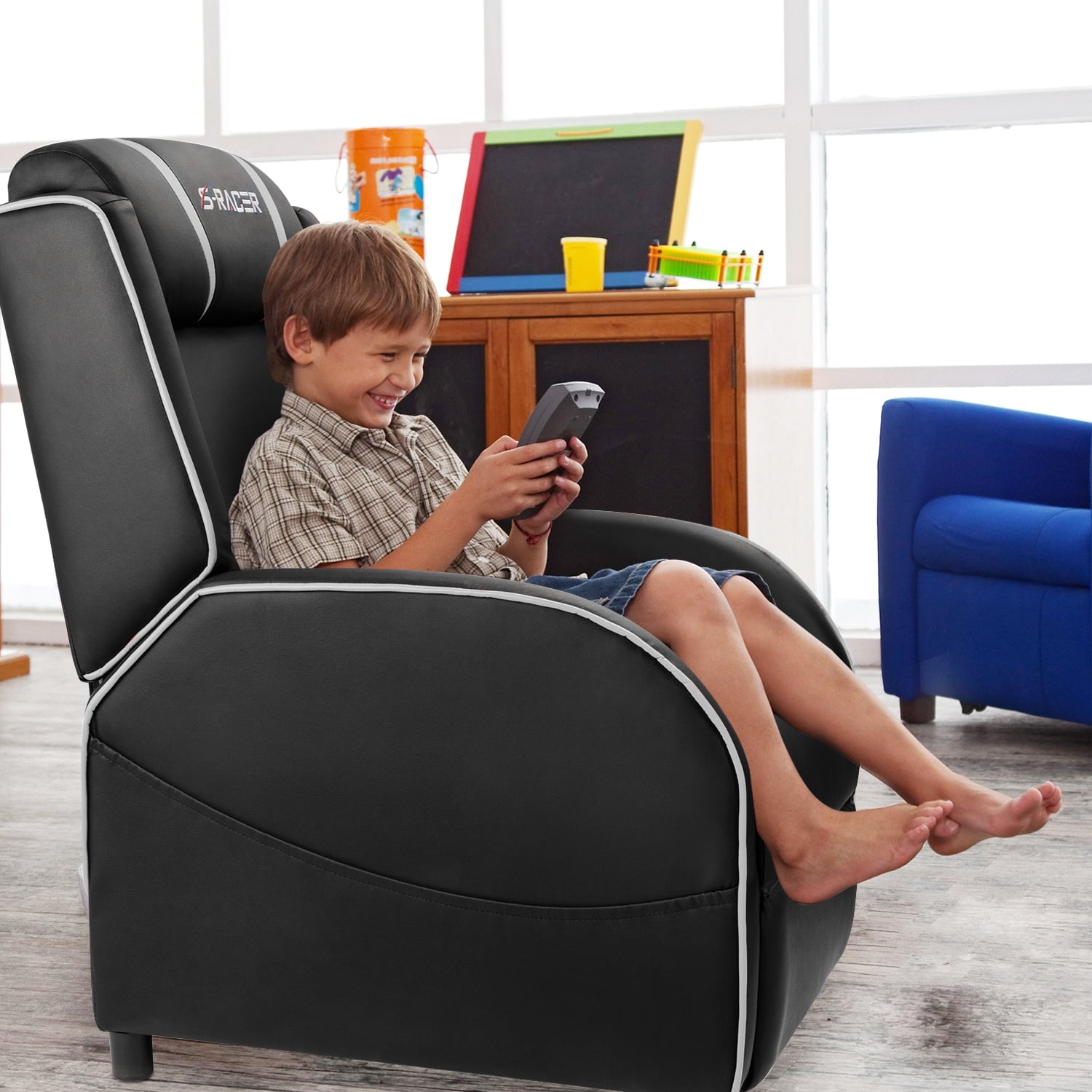 Tangkula Pu Leather Gaming Recliner Chair Single Massage Lounge