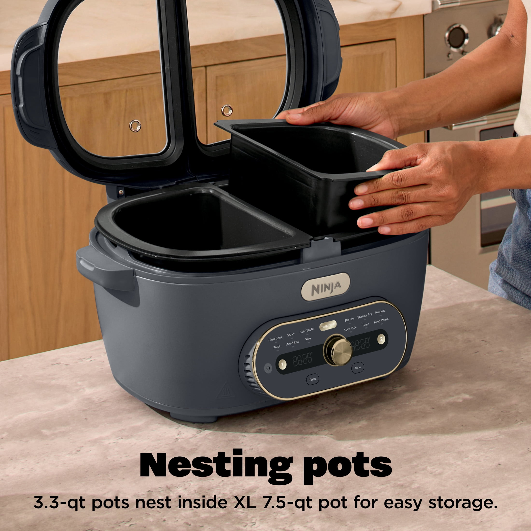 Ninja MultiPot 12-in-1 Multicooker with DualZone Technology, Cook 2 Meals At Once, Feeds 8, Slow Cook, Sear, Bake, Rice, Pasta, Hot Pot, 1500W, MZ1001BL1 Cyberspace